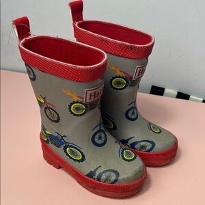 Hatley Kids Gray and Red Bike Design Rain Boots